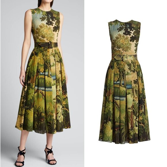 Oscar de la Renta Dresses & Skirts - Oscar de la Renta Pleated Tapestry Landscape Silk Dress 2